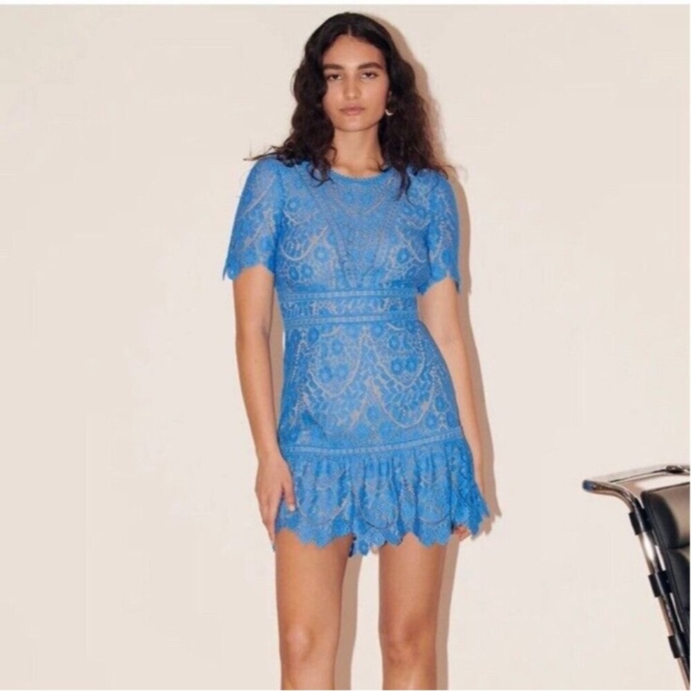 SAYLOR Cobalt Lace Short-Sleeve Mini Dress